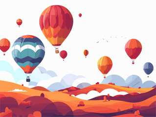 Obraz premium Animated Hot Air Balloon Extravaganza: Vibrant Aerial Odyssey Across the Vast Landscape