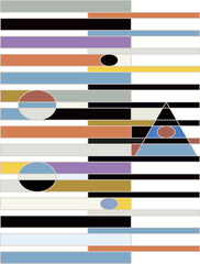 Vector composition of colored rectangles, ovals and triangle. Constructivism style.