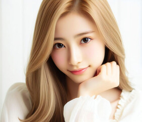 Naklejka premium 白いブラウスの美少女 