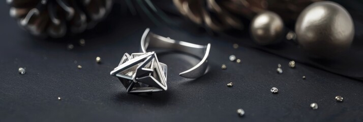 Elegant 925 sterling silver ring design on a soft backdrop. A luxurious and intricately designed ring stands out against a creamy, soft background, bathed in gentle light