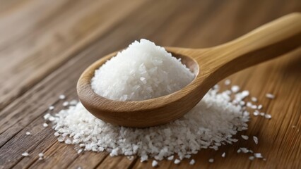 Fototapeta na wymiar Finely ground white rice in a wooden spoon