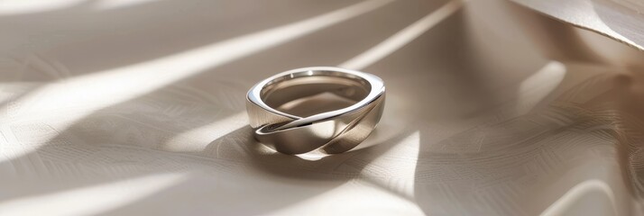 Elegant 925 sterling silver ring design on a soft backdrop. A luxurious and intricately designed ring stands out against a creamy, soft background, bathed in gentle light