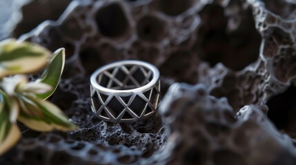 Elegant 925 sterling silver ring design on a soft backdrop. A luxurious and intricately designed ring stands out against a creamy, soft background, bathed in gentle light