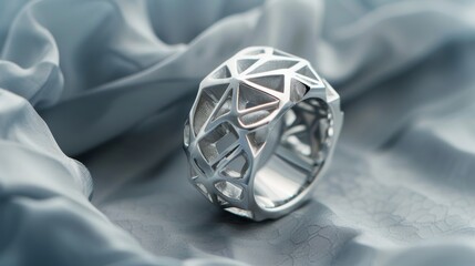 Elegant 925 sterling silver ring design on a soft backdrop. A luxurious and intricately designed ring stands out against a creamy, soft background, bathed in gentle light