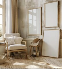 Mockup frame set in modern home interior background, 3d render. Made with generative AI technology