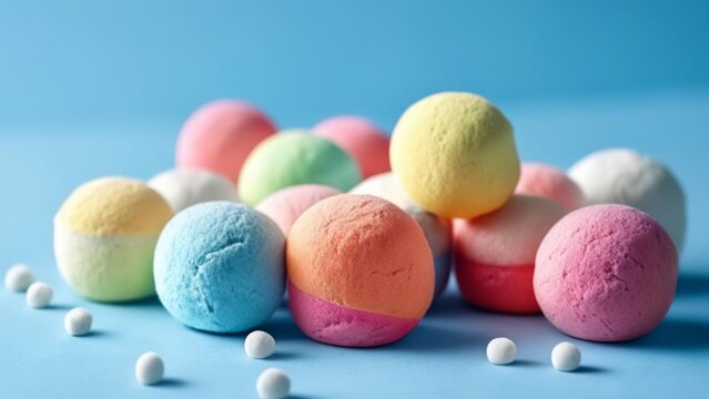  Colorful Easter eggs on a blue background