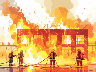 Firefighting Team Employing Engineering Principles to Control Blaze: Expertise in Action