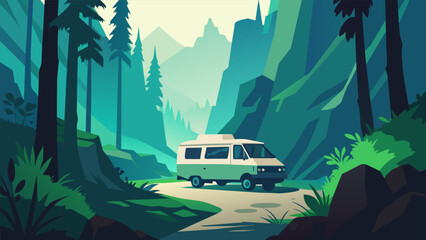 As the van made its way deeper into the woods the emerald green ferns and mosscovered rocks seemed to blur together making it feel like a - obrazy, fototapety, plakaty