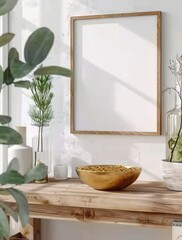 Mockup frame set in rustic interior background. Presented in 3D render. Made with generative AI technology