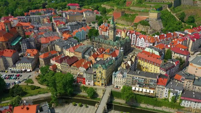 Old Town Gothic Bridge Over Mlynowka Klodzko Aerial View Poland