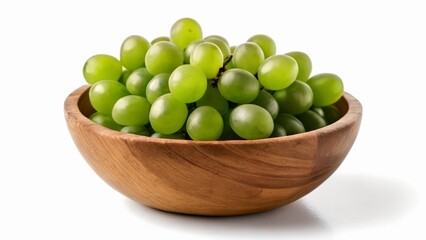  Fresh and vibrant green grapes in a wooden bowl