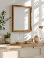 Mockup frame set in rustic interior background. Presented in 3D render. Made with generative AI technology