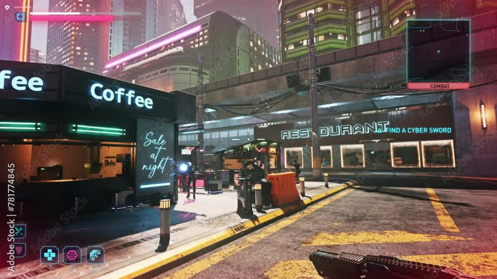 Aufkleber starting a mission of the new computer game. playing the mission of the futuristic world computer ga
