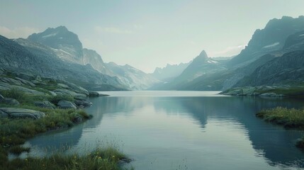 Fototapeta premium A tranquil fjord scene, capturing the tranquil serenity of Greenland's coastal wonders.