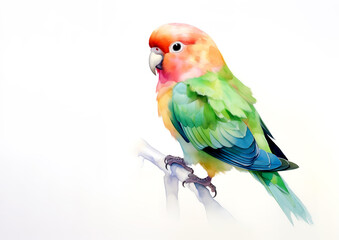 Watercolor painting of peach faced lovebird on a clean background. Bird. Animals. Illustration, Generative AI.