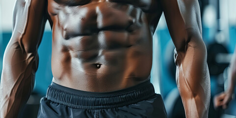 close up of the abdominal muscles young athlete in gym, generative AI