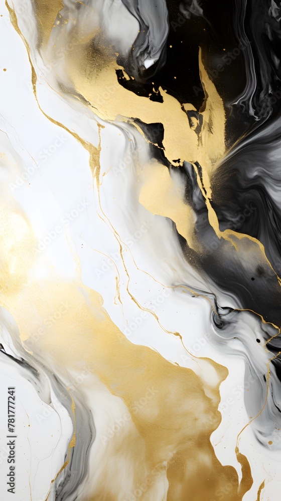 Wall mural Gold, white, and black marble background