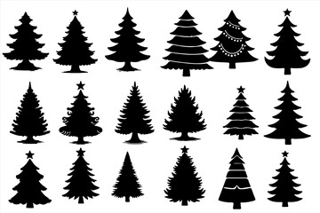 Obraz premium Hand drawn Christmas tree silhouette set vector illustration on white background