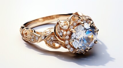 Golden Engagement Ring with Large Diamond
