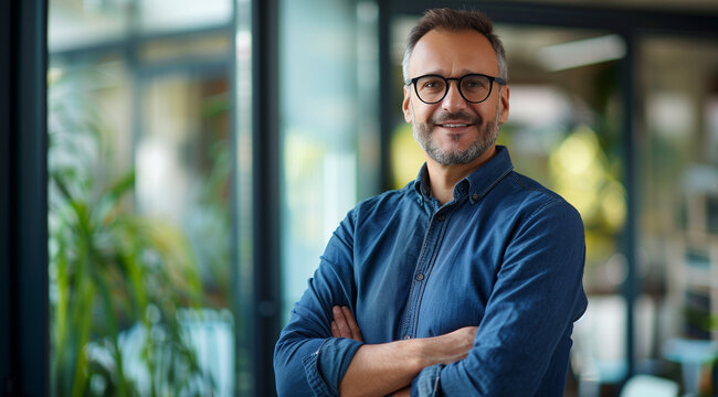 Smiling Professional Male in Casual Work Attire, Corporate Persona