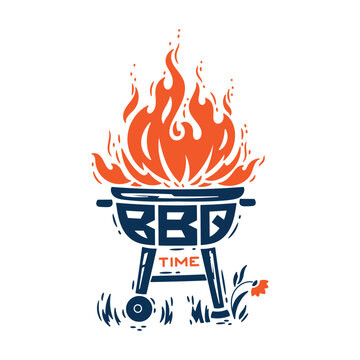 recommend clip art: BBQ Time. Grill Barbecue Party. Portable Charcoal Grill with Fire Flames. Vector illustration. 