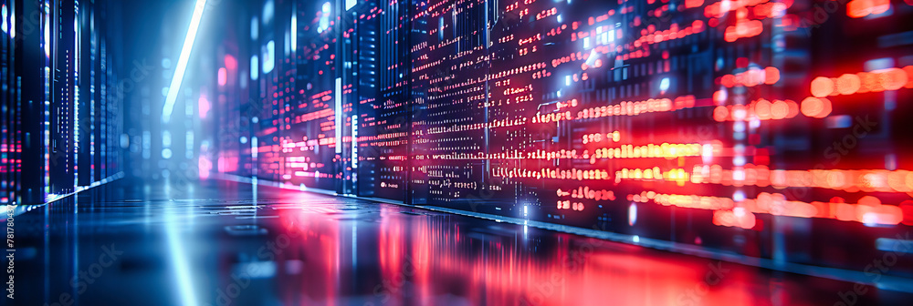 Aufkleber futuristic digital network in business and technology, blue cyberspace with abstract connection and 