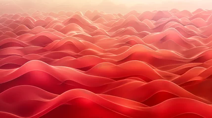 Papier Peint photo Rouge 3D vector art background, waves of red hues with golden mist in the lowlands, sparks and highlights on the peaks