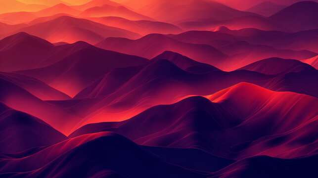 3D vector art background, hills of crimson jelly, red hue with glowing mist in the lowlands and highlights on the peaks
