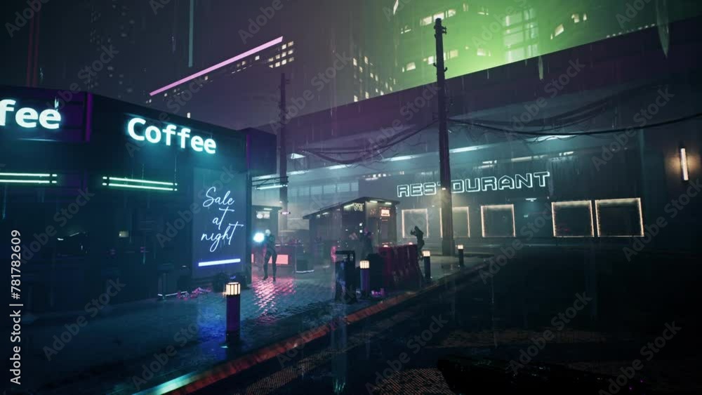 Fototapete player entering a cyberpunk universe in a video game. player attacking the rival in the fake cyberpu
