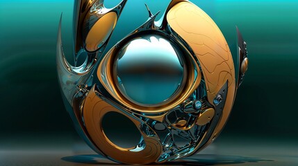 Abstract Metallic Sculpture with Reflective Surfaces and Fluid Design.