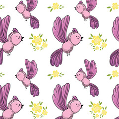 Cute hand drawn bird. Beautiful and cute colorful bird. Pattern. Birds vector for cards and t-shirts.