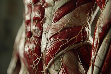 Human anatomical structure abstract model. Muscular abs and abdominal ligaments abstract anatomical model.