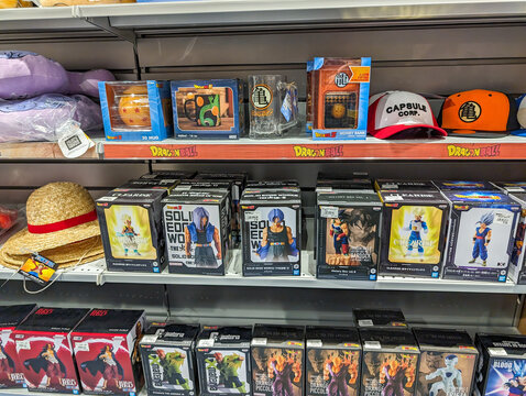France, 16 March 2024: Merchandise display of Dragon Ball anime series.