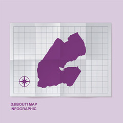 Djibouti map country in folded grid paper