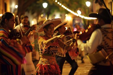 Mexican rhythms and dances on the streets of the city. People performing traditional Mexican dances to the music of local musicians.