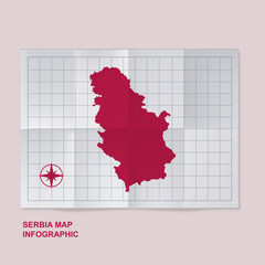 Serbia map country in folded grid paper