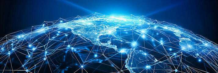 Global Networking and Business Concept, Digital Connection on Globe, Internet and Technology Background