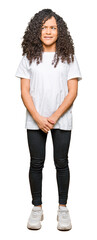Obraz premium Young beautiful woman with curly hair wearing white t-shirt depressed and worry for distress, crying angry and afraid. Sad expression.