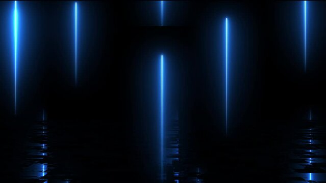 Glowing light laser streaks falling down animation on black background 4K. Abstract data mining technology stack glowing motion stream of bright particle lines. Information transfer ray stripe code bg