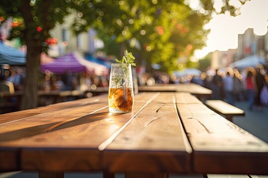 The drink is on the table of a street cafe