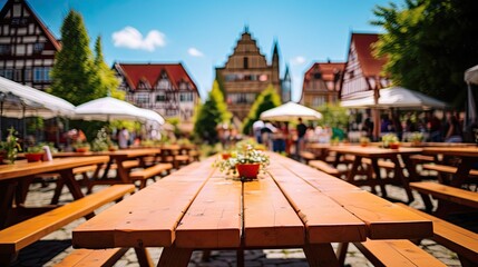 Open-air cafe. Festival in Germany, tables with chairs