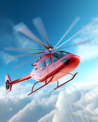 Red helicopter in the blue sky
