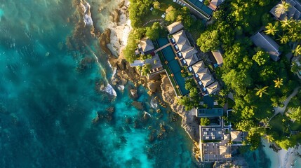 Aerial drone view of luxury resort full view - obrazy, fototapety, plakaty