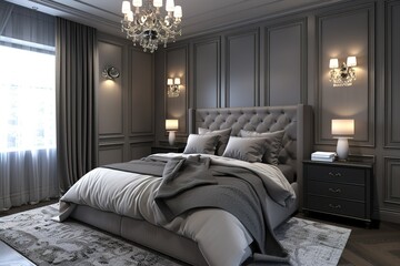 3d render of gray bedroom