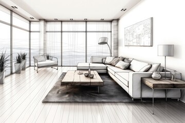Living room interior design sketch - obrazy, fototapety, plakaty