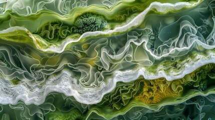 Obraz premium A magnified view of the complex cell wall of an algae made up of layers of cellulose and other proteins.