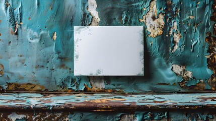 Present a white card against a calming teal background, its simplicity and versatility showcased in realistic high resolution photography.