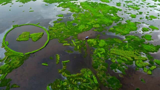 Aerial view loktak lake is the largest freshwater lake and thanga village in India as well as the largest lake in manipur north east India.