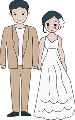 Fototapeta premium Wedding couple illustration, Transparent background. 