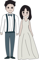 Fototapeta premium Wedding couple illustration, Transparent background. 